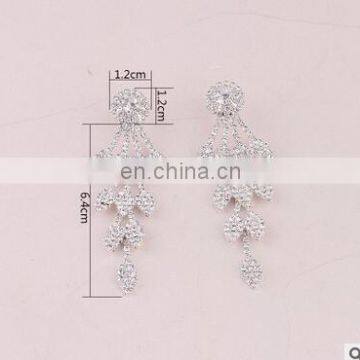 Vintage Long Silver Earrings for Women Crystal Leaf Wedding Earrings for Brides Big Party Earrings photo-4