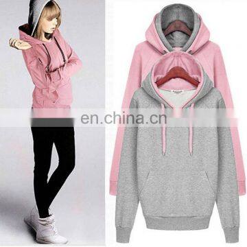 OEM Women Clothing 100% Cotton Plain Pullover Double- Hood Sweatshirt