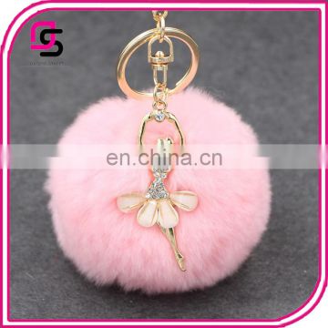 Cute Rabbit Fur Key Chain Pom Pom Car key Ring Crystal Bag Decoration