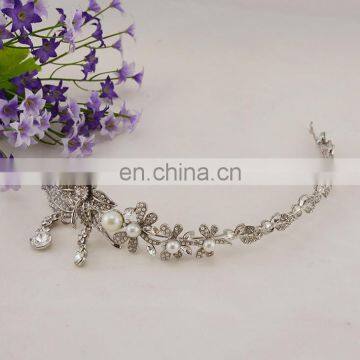 Factory Directly Bridal Headpiece crystal flower hair vine leaf pearls hair vine