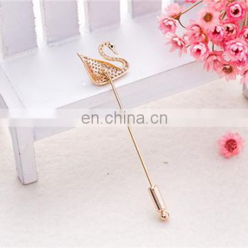 luxury jewelry clothing accessories swan diamond copper lapel pin top grade diamond badge pin for selling