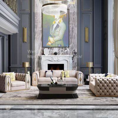 Postmodern Light Luxury American Microfiber Leather Sofa Luxury Living Room Simple Large Family Villa Model Room Furniture Combination photo-2