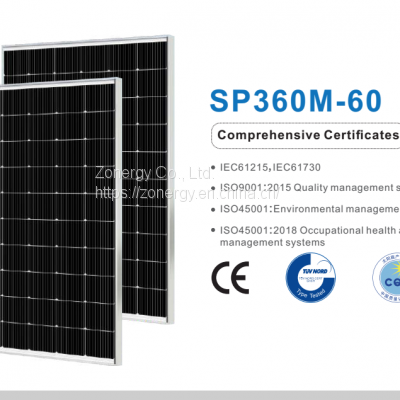 Zonergy 360w Solar Cells Panel Monocrystalline Mono Power Oem Price