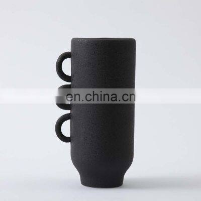 2021 Nordic Minimalism Ceramic Handcraft Matte Porcelain Three Wings Cylinder Flower Vase