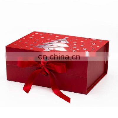 2021 new custom printed red Christmas eve card board gift packaging box with ribbon