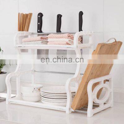 New Kitchen Shelf Double Layers Wholesale Rack Plastic Storage Rack With Chopstick Cage Cutting Board Rack