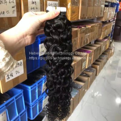 Direct Factory of Deep Wave Natrual Color Invisible Tape Human Hair Extension