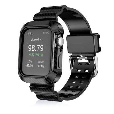 Waterproof Rugged Carbon Fiber Case With Watch Band For Apple Watch Series 6 5 Protective Case With Band Strap