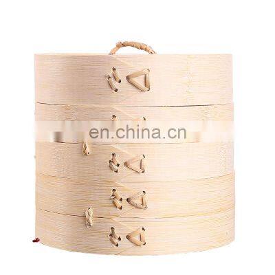 Kitchen Cookware Natural Bamboo Bun Steamer Set 10 Inch Cooking 2 Tiers and 1 Lid photo-2