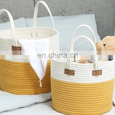 Customized Color Cotton Rope Storage Basket With Handle Tote Shopping Bag photo-4