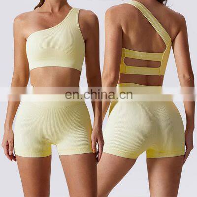 Athletic gym fitness new summer custom shorts sports bra set ladies yoga activewear v waist fitness yoga sets for women