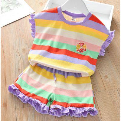Summer Girl Cool Rainbow Embroidered Butterfly Edge Short Sleeved Shorts Set photo-4