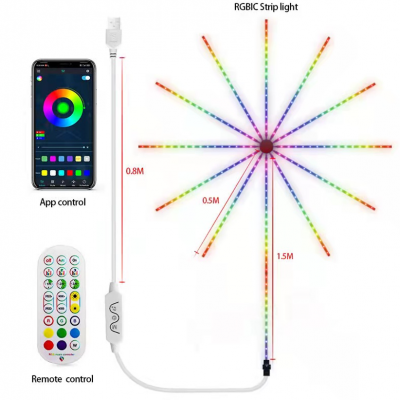 New item Fireworks Light RGB Music Rhythm Led Firework Light Remote APP Control  Colorful Fireworks Led Strip Light