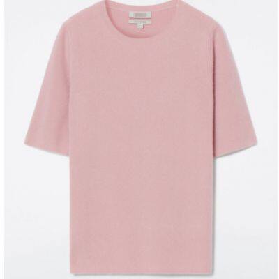Standard round-neck knitted cashmere T-shirt pink 2025 autumn new product