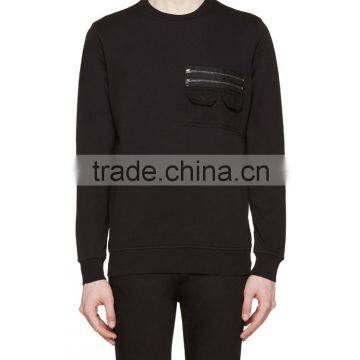 2016 OEM Custom Mens Black Zip Pocket Pullover Sweatshirts