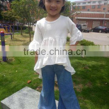 New Style White Dress Clothes and Blue Bell-bottom Girls Baby and Kids Wholesale Boutique Outfits photo-3