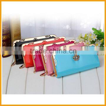 Top Grade Fashion Candy Leather Crown Women Zipper Wallet Ladies Wallets