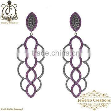 Geniune Ruby Diamond Hanging Earring Jewelry, Real Gold Silver Pave Wedding Jewelry, Newest Trendy Fashion Earrings Jewelry