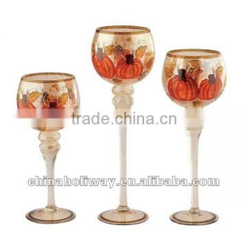 SET OF 3 CRACKLED CANDLEHOLDER WITH PUMPKIN HANDPAINT