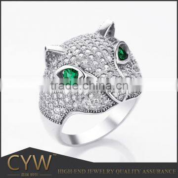 CYW Animal jewellery rhodium setting cubic zircon 925 silver leopard ring 925 sterling silver anello