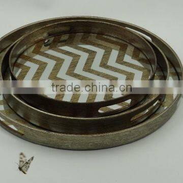 Decorative Anqitue Painted Round Wooden Mirror Tray