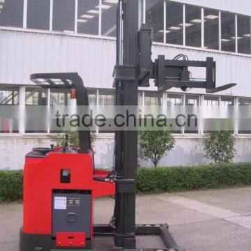 China supplier1 ton Battery Powered Stand- on 3000mm lifting height 3-way pallet stacker with CE
