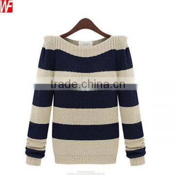 Boat Neck Striped Women's Cashmere Sweater