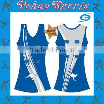 Blue and white stripe netball dress design custom made