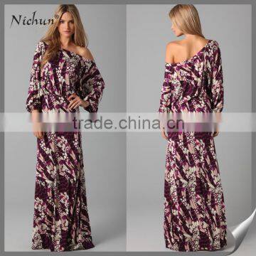 Plus Size Floral Print Chiffon Western Long Sleeve Muslim Dress