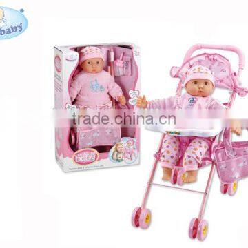 The cotton body rag doll with metal cart