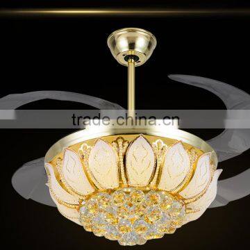 high quality hotel decorative crystal ceiling fan with LED light