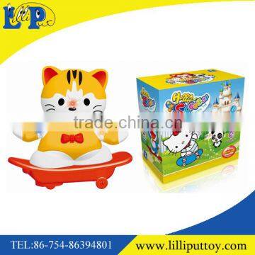 Lighting and musical cartoon B/O fortune cat toy with scooter