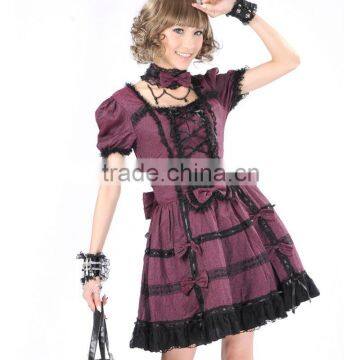 Dark Red And Black Cotton Gothic Lolita Dress 81095