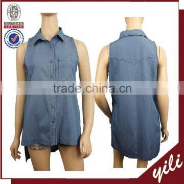 Sleeveless women causal fashion denim blouse YL45897654T