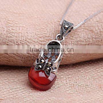 With Garnet Thailand Sterling Silver Necklace