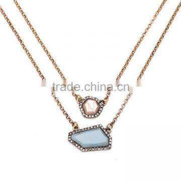 Wholesale fashion long chain necklace 2 multilayer round square gold chain necklace