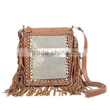 HD25-016 Brown mecrame bag PU leather bag, female mini crossbody braided bag