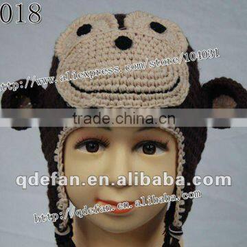 Wholesale 100% cotton handmade crochet baby hats knitted monkey hats with ears cutest baby beanies baby shower gift