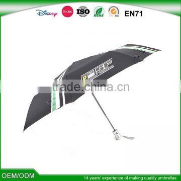 2016 high quality 21"*8K light frame aluminium 3 folding black promotion umbrella
