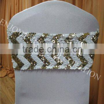 YHS#566 sequin band polyester banquet wedding wholesale chair cover sash bow