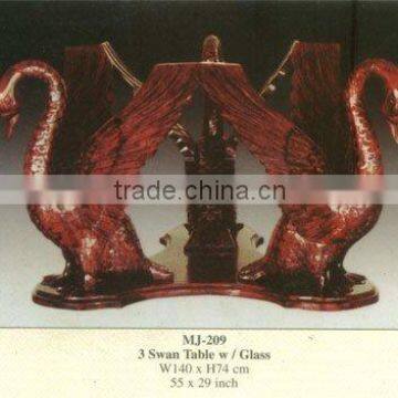 3 Swan Table with Glass Mahogany Indoor Furniture