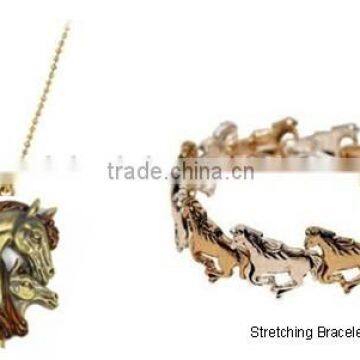 Fashion metal Horses Enamel Pendant Necklace and Stretching Bracelet jewelry set ,