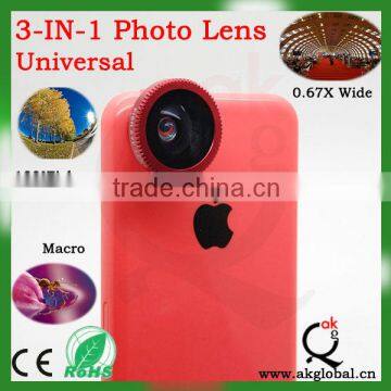 Manufacturer 3 in1 lens 180 Degree Fis heye Macro 0.67x Wide Angle Lens