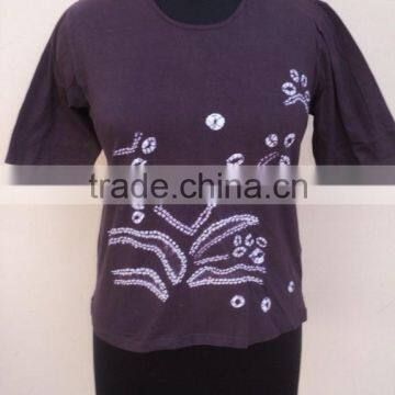 Round neck purple color screen printed beautiful t-shirts & shirts / 100% hojari fabric t-shirts