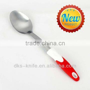 TSY004-SS Stainless Steel Solid Spoon with White PP and Red TPR handle Kitchen Tool