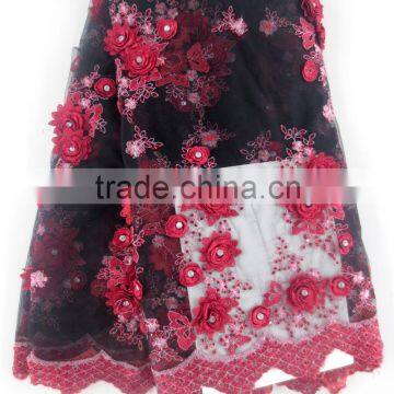 High Quality Royal Blue French Lace With Hand Work Stones Flower Net Lace Embroidery With Applique