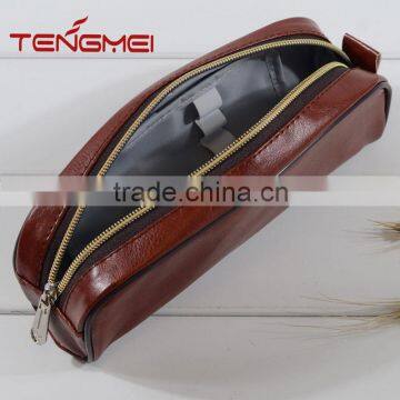 Golden zipper leather pencil case