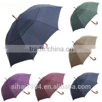 promotion auto open straight umbrella with wooden hook handle