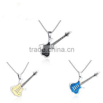 Charming Black Yellow Blue Stainless Steel Guitar Pendant Chain Necklaces For Man