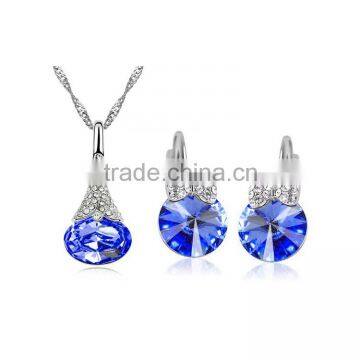 Silver Plated Chain Big Crystal Pendant Necklace Couple Hoop Earring Studs Women Jewelry Sets